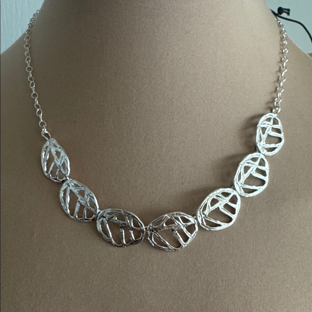 Noa Zuman 925 Sterling Silver Necklace w 7 Oval Obstract Links 17 long